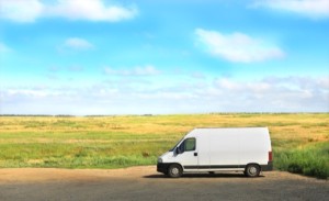 Delivery van in field